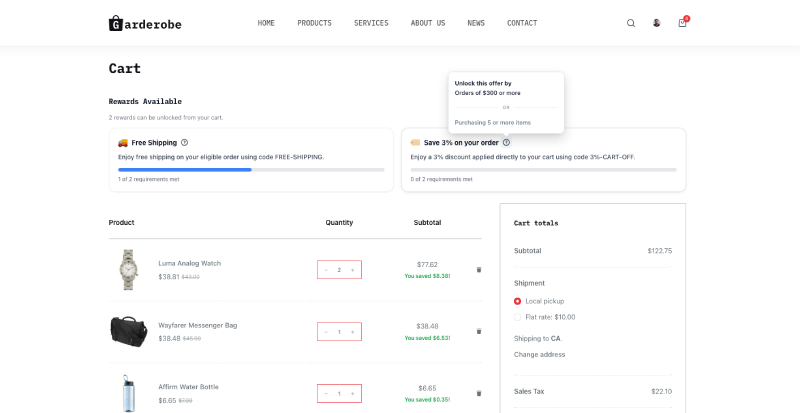 Cart progress bar displayed by Ezhance